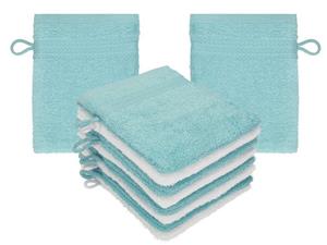 Betz Waschhandschuh »10 Stück Waschhandschuhe Premium 100% Baumwolle Waschlappen Set 16x21 cm Farbe ocean - weiß« (10-tlg)