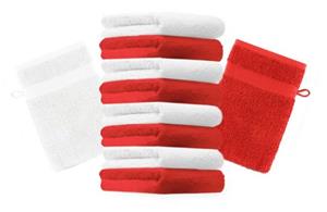 Betz Waschhandschuh »10 Stück Waschhandschuhe Premium 100% Baumwolle Waschlappen Set 16x21 cm Farbe rot und weiß«