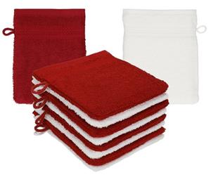Betz Waschhandschuh »10 Stück Waschhandschuhe Premium 100% Baumwolle Waschlappen Set 16x21 cm Farbe rubinrot - weiß«