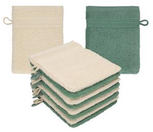Betz Waschhandschuh »10 Stück Waschhandschuhe Premium 100% Baumwolle Waschlappen Set 16x21 cm Farbe Sand - tannengrün«