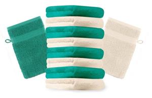 Betz Waschhandschuh »10 Stück Waschhandschuhe Premium 100% Baumwolle Waschlappen Set 16x21 cm Farbe smaragdgrün und beige«