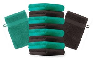 Betz Waschhandschuh »10 Stück Waschhandschuhe Premium 100% Baumwolle Waschlappen Set 16x21 cm Farbe smaragdgrün und Dunkelbraun«
