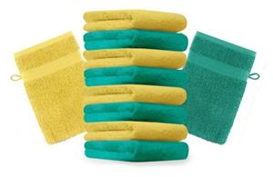 Betz Waschhandschuh »10 Stück Waschhandschuhe Premium 100% Baumwolle Waschlappen Set 16x21 cm Farbe smaragdgrün und gelb« (10-tlg)