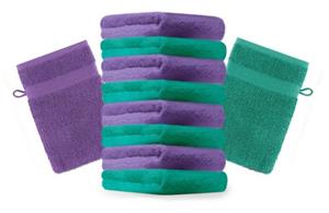 Betz Waschhandschuh »10 Stück Waschhandschuhe Premium 100% Baumwolle Waschlappen Set 16x21 cm Farbe smaragdgrün und lila«