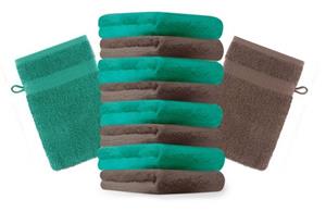 Betz Waschhandschuh »10 Stück Waschhandschuhe Premium 100% Baumwolle Waschlappen Set 16x21 cm Farbe smaragdgrün und nussbraun«