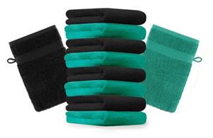 Betz Waschhandschuh »10 Stück Waschhandschuhe Premium 100% Baumwolle Waschlappen Set 16x21 cm Farbe smaragdgrün und schwarz« (10-tlg)