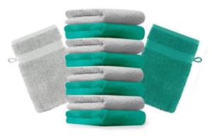 Betz Waschhandschuh »10 Stück Waschhandschuhe Premium 100% Baumwolle Waschlappen Set 16x21 cm Farbe smaragdgrün und Silbergrau« (10-tlg)