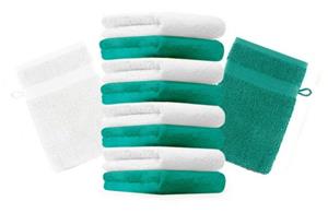 Betz Waschhandschuh »10 Stück Waschhandschuhe Premium 100% Baumwolle Waschlappen Set 16x21 cm Farbe smaragdgrün und weiß« (10-tlg)