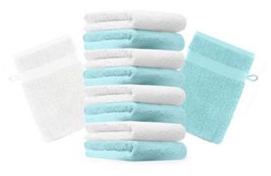 Betz Waschhandschuh »10 Stück Waschhandschuhe Premium 100% Baumwolle Waschlappen Set 16x21 cm Farbe türkis und weiß« (10-tlg)