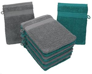 Betz Handtuch Set »10 Stück Waschhandschuhe Premium 100% Baumwolle Waschlappen Set 16x21 cm Farbe smaragdgrün und anthrazit« (10-tlg)