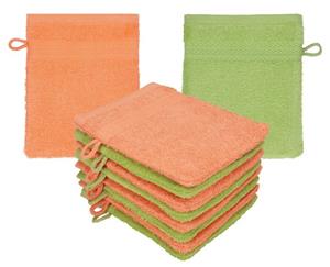 Betz Waschhandschuh »10 Stück Waschhandschuhe Waschlappen Set Premium 100% Baumwolle 16x21 cm Farbe blutorange - avocadogrün« (10-tlg)