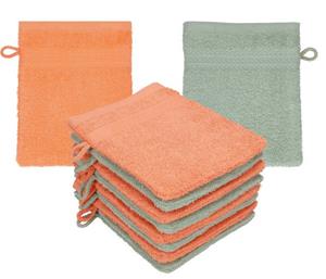 Betz Waschhandschuh »10 Stück Waschhandschuhe Waschlappen Set Premium 100% Baumwolle 16x21 cm Farbe blutorange - heugrün« (10-tlg)