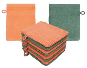 Betz Waschhandschuh »10 Stück Waschhandschuhe Waschlappen Set Premium 100% Baumwolle 16x21 cm Farbe blutorange - tannengrün« (10-tlg)