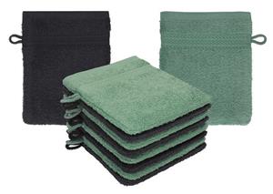 Betz Waschhandschuh »10 Stück Waschhandschuhe Waschlappen Set Premium 100% Baumwolle 16x21 cm Farbe Graphit - tannengrün« (10-tlg)