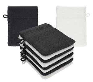 Betz Waschhandschuh »10 Stück Waschhandschuhe Waschlappen Set Premium 100% Baumwolle 16x21 cm Farbe Graphit - weiß« (10-tlg)