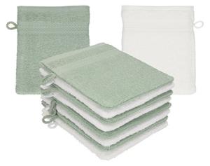 Betz Waschhandschuh »10 Stück Waschhandschuhe Waschlappen Set Premium 100% Baumwolle 16x21 cm Farbe heugrün - weiß« (10-tlg)