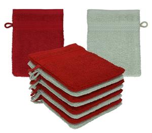 Betz Waschhandschuh »10 Stück Waschhandschuhe Waschlappen Set Premium 100% Baumwolle 16x21 cm Farbe rubinrot - heugrün«
