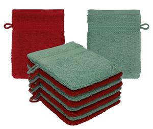 Betz Waschhandschuh »10 Stück Waschhandschuhe Waschlappen Set Premium 100% Baumwolle 16x21 cm Farbe rubinrot - tannengrün«