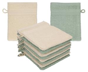 Betz Waschhandschuh »10 Stück Waschhandschuhe Waschlappen Set Premium 100% Baumwolle 16x21 cm Farbe Sand - heugrün«