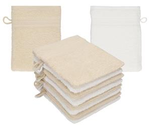 Betz Waschhandschuh »10 Stück Waschhandschuhe Waschlappen Set Premium 100% Baumwolle 16x21 cm Farbe Sand - weiß«