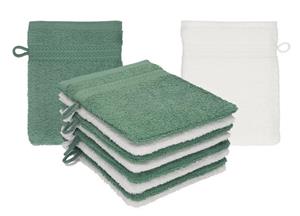 Betz Waschhandschuh »10 Stück Waschhandschuhe Waschlappen Set Premium 100% Baumwolle 16x21 cm Farbe tannengrün - weiß«