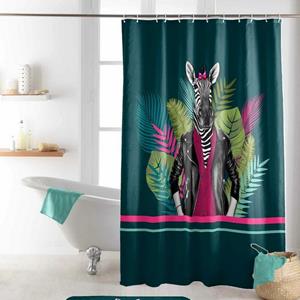 Sanixa Duschvorhang Breite 180 cm, Duschvorhang Textil 200x180 cm Zebra grün wasserabweisend waschbar Badewannenvorhang Vorhang hochwertige Qualität mit Ringen Metallösen