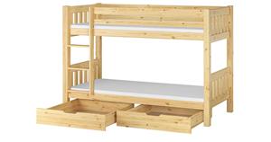 Erst-Holz Etagenbett 90x200 Kiefer mit Rollrost, Matratzen und Bettkasten natur Gr. 90 x 200