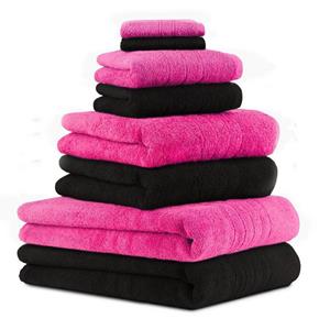 Betz Handtuch Set »8-TLG. Handtuch-Set Deluxe 100% Baumwolle 2 Badetücher 2 Duschtücher 2 Handtücher 2 Seiftücher Farbe Fuchsia und schwarz« (8-tlg)