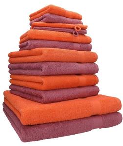 Betz Handtuch Set »12-TLG. Handtuch Set Premium 100% Baumwolle 2 Duschtücher 4 Handtücher 2 Gästetücher 2 Seiftücher 2 Waschhandschuhe Farbe blutorange/Beere« (12-