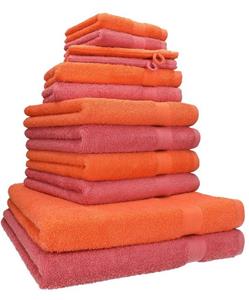 Betz Handtuch Set »12-TLG. Handtuch Set Premium 100% Baumwolle 2 Duschtücher 4 Handtücher 2 Gästetücher 2 Seiftücher 2 Waschhandschuhe Farbe blutorange/Himbeere« (