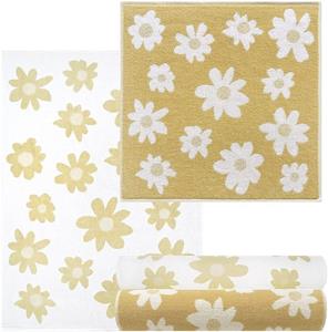 Lashuma Handtuch Set »Blumen« (4-tlg), 2x Geschirrhandtücher 50x70 cm - 2x Frotteetücher 50x50 cm gelb