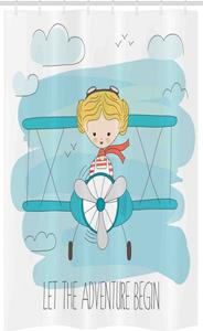 Abakuhaus Duschvorhang »Badezimmer Deko Set aus Stoff mit Haken« Breite 120 cm, Höhe 180 cm, Abenteuer Mädchen auf Flugzeug