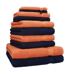 Betz Handtuch Set »10-TLG. Handtuch-Set Premium 100% Baumwolle 2 Duschtücher 4 Handtücher 2 Gästetücher 2 Waschhandschuhe Farbe Dunkel Blau & Orange Terra« (Set, 10-tlg