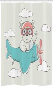 Abakuhaus Duschvorhang »Badezimmer Deko Set aus Stoff mit Haken« Breite 120 cm, Höhe 180 cm, Abenteuer Teddybär auf Biplane