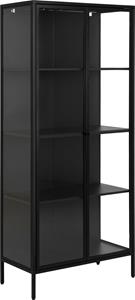 Andas Vitrine New York, schwarzes Metall, mit Glastüren und 4 Fächern, Höhe 180cm