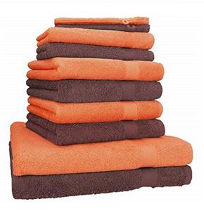 Betz Handtuch Set »10-TLG. Handtuch-Set Premium 100% Baumwolle 2 Duschtücher 4 Handtücher 2 Gästetücher 2 Waschhandschuhe Farbe Orange Terra & Nuss Braun« (10-tlg)