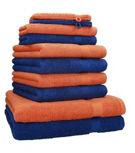 Betz Handtuch Set »10 TLG. Handtuch Set Premium 100% Baumwolle 2 Duschtücher 4 Handtücher 2 Gästetücher 2 Waschhandschuhe Farbe Royal Blau & Orange«