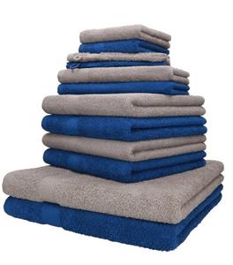 Betz Handtuch Set »12-TLG. Handtuch-Set Palermo 100% Baumwolle 2 Liegetücher 4 Handtücher 2 Gästetücher 2 Seiftücher 2 Waschhandschuhe Farbe blau und Stone« (12-tl