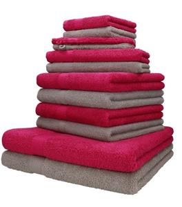 Betz Handtuch Set »12-TLG. Handtuch-Set Palermo 100% Baumwolle 2 Liegetücher 4 Handtücher 2 Gästetücher 2 Seiftücher 2 Waschhandschuhe Farbe Cranberry und Stone« (