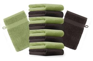 Betz Waschhandschuh »10 Stück Waschhandschuh Premium 100% Baumwolle Waschlappen Set Größe 16 x 21 cm Farbe apfelgrün und dunkelbraun« (10-tlg)