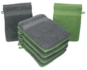 Betz Waschhandschuh »10 Stück Waschhandschuhe Premium 100% Baumwolle Waschlappen Set 16x21 cm Farbe anthrazit und apfelgrün« (10-tlg)