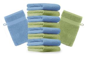 Betz Waschhandschuh »10 Stück Waschhandschuhe Premium 100% Baumwolle Waschlappen Set 16x21 cm Farbe apfelgrün und hellblau« (10-tlg)