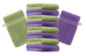 Betz Waschhandschuh »10 Stück Waschhandschuhe Premium 100% Baumwolle Waschlappen Set 16x21 cm Farbe apfelgrün und lila« (10-tlg)