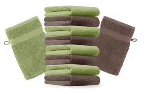 Betz Waschhandschuh »10 Stück Waschhandschuhe Premium 100% Baumwolle Waschlappen Set 16x21 cm Farbe apfelgrün und nussbraun« (10-tlg)