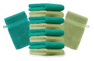 Betz Waschhandschuh »10 Stück Waschhandschuhe Premium 100% Baumwolle Waschlappen Set 16x21 cm Farbe apfelgrün und smaragdgrün« (10-tlg)