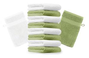 Betz Waschhandschuh »10 Stück Waschhandschuhe Premium 100% Baumwolle Waschlappen Set 16x21 cm Farbe apfelgrün und weiß« (10-tlg)
