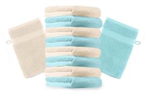 Betz Waschhandschuh »10 Stück Waschhandschuhe Premium 100% Baumwolle Waschlappen Set 16x21 cm Farbe beige und türkis« (10-tlg)