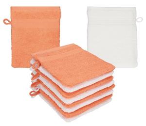 Betz Waschhandschuh »10 Stück Waschhandschuhe Premium 100% Baumwolle Waschlappen Set 16x21 cm Farbe blutorange - weiß« (10-tlg)
