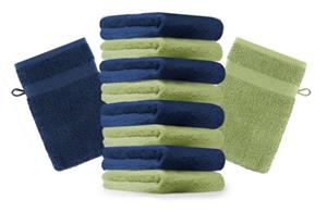 Betz Waschhandschuh »10 Stück Waschhandschuhe Premium 100% Baumwolle Waschlappen Set 16x21 cm Farbe dunkelblau und apfelgrün« (10-tlg)