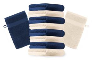 Betz Waschhandschuh »10 Stück Waschhandschuhe Premium 100% Baumwolle Waschlappen Set 16x21 cm Farbe dunkelblau und beige« (10-tlg)